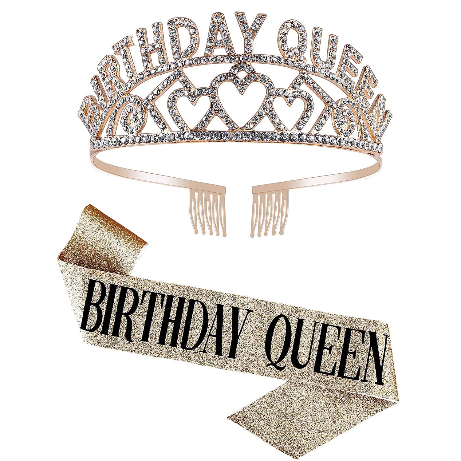 PALAY Birthday Queen Tiara Sash, Rhinestone Crystal Crowns Kit - Silver Birthday Decorations Birthday Girl Party Supplies PALAY Birthday Queen Tiara Sash, Rhinestone Crystal Crowns Kit - Silver Birthday Decorations Birthday Girl Party Supplies